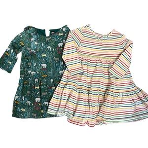 Tea Collection Forest Animal Ruffle Shoulder Dress& Hanna Andersson Stripe Dress